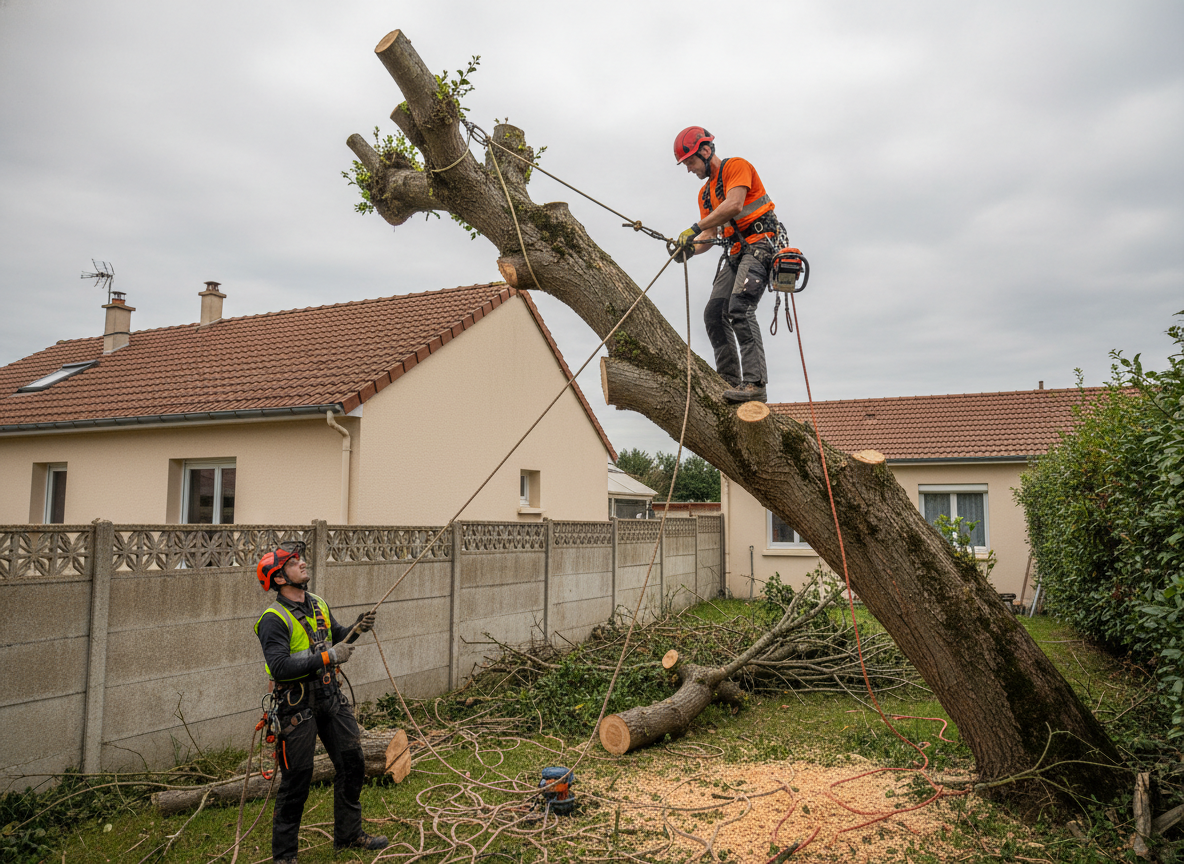 Démontage contrôlé d'un arbre dangereux en zone urbaine à Bourg-en-Bresse
